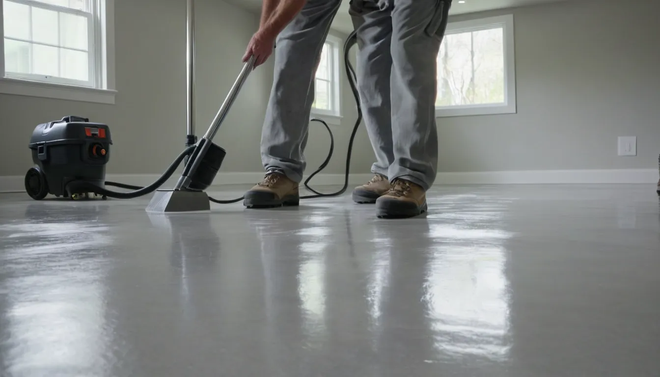 Provider rolling a protective coating onto a clean basement concrete floor in a home near Warren